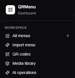 QRMenu admin panel menu