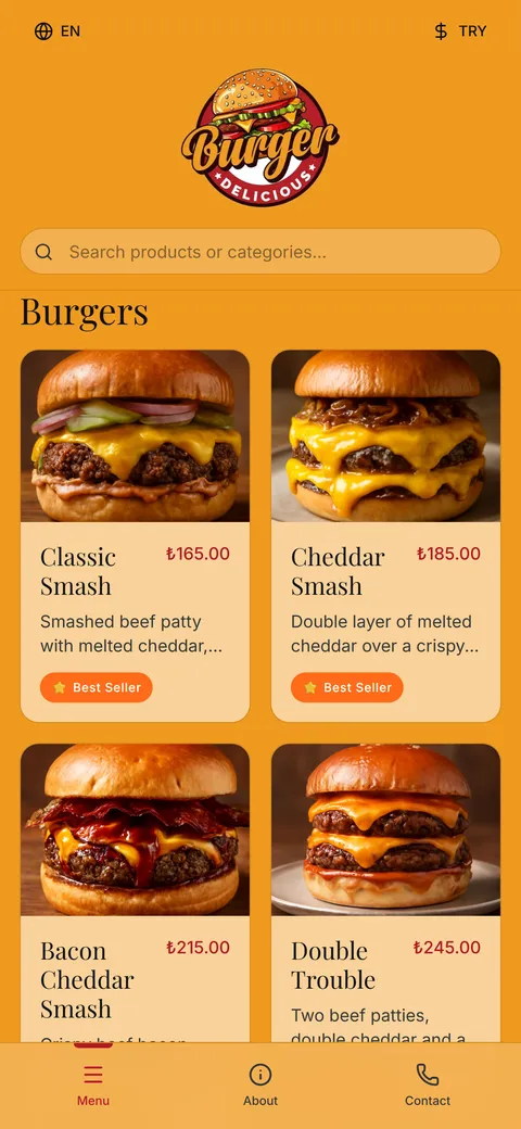 Burger Delicious digital menu