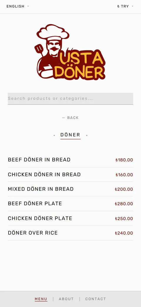 Usta Döner digital menu