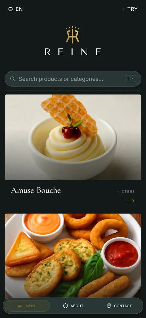 Reine fine dining digital menu